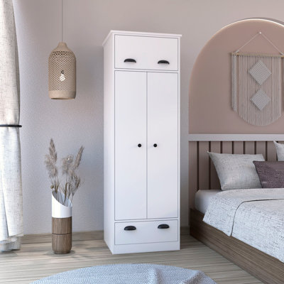 Tifton Armoire with Hinged Drawer, Handles, 2-Door Cabinet, Shelf, and Hanging Rod by Latitude Run