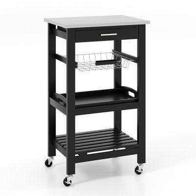 Maniteau Compact Kitchen Island Cart Rolling Service Trolley Withstainless Steel Top Basket by Latitude Run