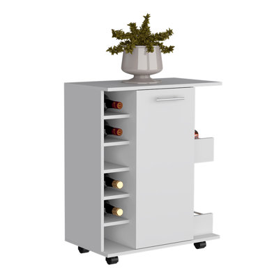 Selden Bar Cart with Casters, 6 Built-in Wine Racks, 2-side Open Shelves and Single-Door Cabinet by Ebern Designs