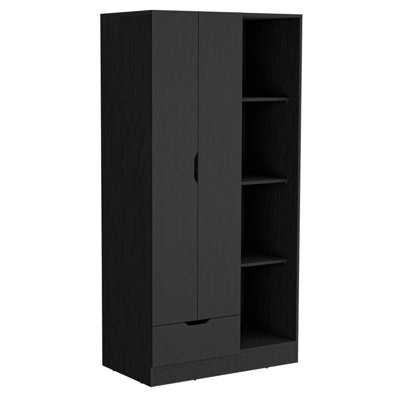 Toccoa Armoire with 2 Doors, Hanging Rod, Drawer and 4-Tier Open Shelves by Ebern Designs