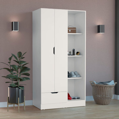 Toccoa Armoire with 2 Doors, Hanging Rod, Drawer and 4-Tier Open Shelves by Ebern Designs