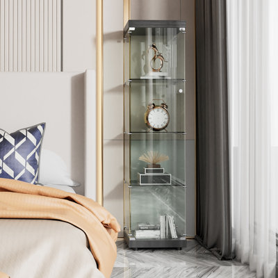 Jillion 4-Tier Glass Display Cabinet with Lockable Door by Wrought Studio