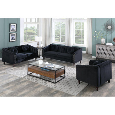 Ginelle 3- Piece Premium Fabric Living Room Sofa Set by House of Hampton