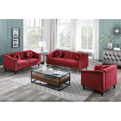 Ginelle 3- Piece Premium Fabric Living Room Sofa Set