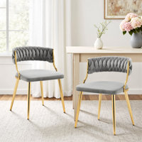 Christal 2 Piece Tufted Velvet Curved Weaved Back with Metal Legs Side Dining Chair Set by Everly Quinn