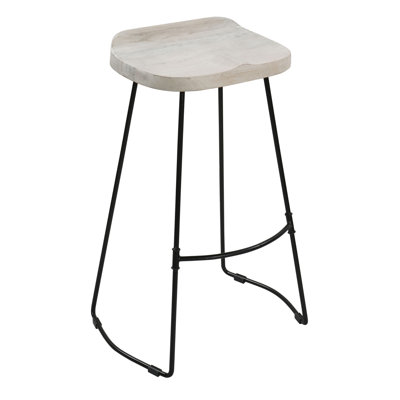 Tiva Handcrafted Backless Barstool, Mango Wood Saddle Seat by 17 Stories