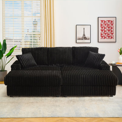 Vega 84"W Luxury Corduroy Chaise Lounge, 3 Seater, Armrest Storage Compartment by Latitude Run