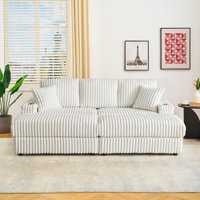 Vega 84"W Luxury Corduroy Chaise Lounge, 3 Seater, Armrest Storage Compartment by Latitude Run