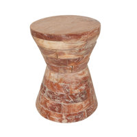 Cole And Grey Teak Wood Handmade Hourglass Geometric Accent Table With Stacked Wood Pieces by Union Rustic