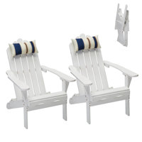 Tilsworth Wood Folding Adirondack Chair with Pillow for Outdoor Yard, Garden, White by Highland Dunes