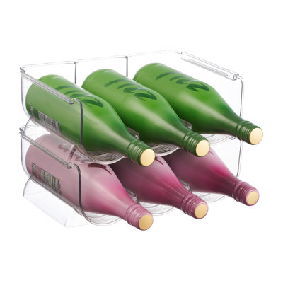 2 Pack Plastic Stackable Water Bottle Holders - Kitchen Pantry Refrigerator Storage Bins - Wine And Water Bottle Organizer Stand For Home Organization by Prep & Savour