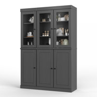 Bryann Palace Imports 100% Solid Wood Pantry China Cabinet, Raised Panel & Clear Glass Doors, 2 Drawers, Adjustable Shelves, 48.5" Wide, 71.5" Tall