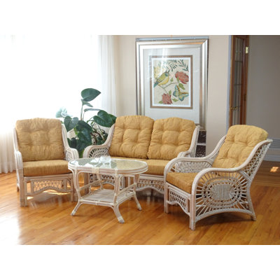 Jamesville 4 - Piece Living Room Set, Natural Rattan by Bay Isle Home