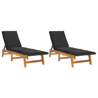 Asena Outdoor Acacia Chaise Lounge - Set of 2