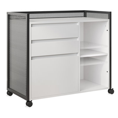 Chrispin 3-Drawer Mobile File Cabinet Desk with Fast Charger Station - White by 17 Stories