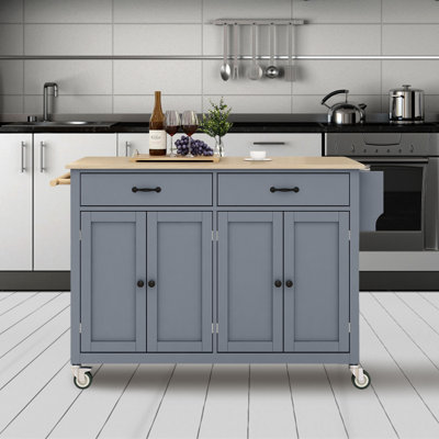 Kitchen Island Cart With Wood Top And Locking Wheels, Rolling Mobile Kitchen Island Cart With 4 Door Cabinet, Adjustable Shelves, 2 Drawers, Spice Rac by Red Barrel Studio