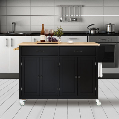 Kitchen Island Cart With Wood Top And Locking Wheels, Rolling Mobile Kitchen Island Cart With 4 Door Cabinet, Adjustable Shelves, 2 Drawers, Spice Rac by Red Barrel Studio