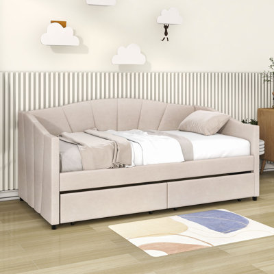 Torkelson Twin Size Velvet Upholstered Daybed with Two Drawers and Slats