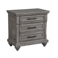 Carneshia 29 Inch Wood Nighstand With 3 Drawers, Metal Bar Handles, Oak Gray by Rosalind Wheeler