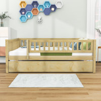 Havva Wood Daybed with Twin Size Trundle and Fence Guardrails by Harriet Bee