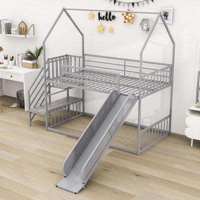 Stonyford Twin over Twin Metal Bunk Bed with Slide and Stair by Harper Orchard