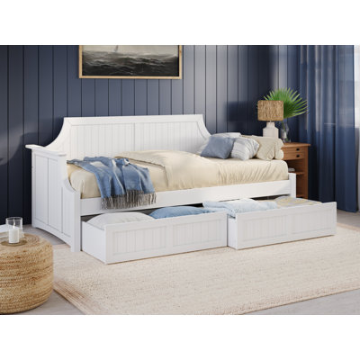 Antavious Coastal Cottage Solid Wood Twin Daybed with Storage Drawers by Lark Manor
