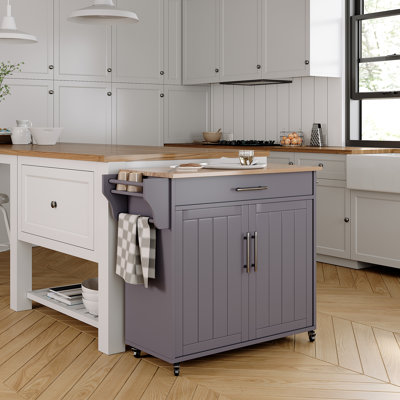 Premont Rolling Kitchen Island with Solid Wood Top