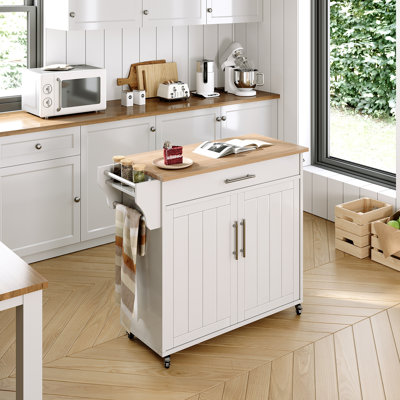 Premont Rolling Kitchen Island with Solid Wood Top by Winston Porter