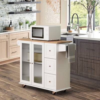 Amarae Rolling Kitchen Cart with Solid + Manufactured Wood Top by Lark Manor