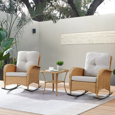Tonry Wicker Rattan Outdoor Rocking Chair Set by Winston Porter