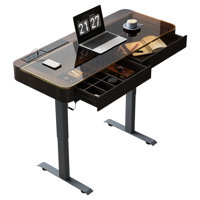 Standing desk with built-in outlet, glass top by Orren Ellis