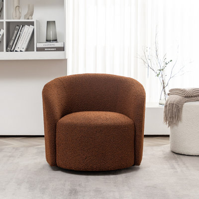 Cleaven 34" Wide Boucle Upholstered Swivel Barrel Chair by Wade Logan