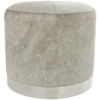 Leather Patchwork Gray Stool with Silver Metal Base