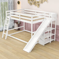 Jimmie Full over Full Wood Bunk Bed with Ladder, Slide and Shelves by Harriet Bee