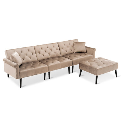 Giancontieri Velvet Sofa Couch and Ottoman - Mid-Century Futon Sofa Bed with Sleeper by House of Hampton