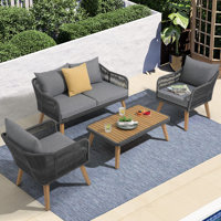 Zaniyah Solid Wood 4 - Person Seating Group with Cushions