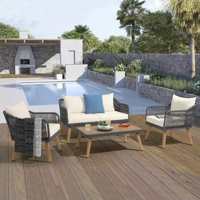 Zaniyah Solid Wood 4 - Person Seating Group with Cushions by George Oliver