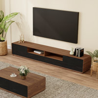 Dawnee Modern Wood TV Stand Media Console 4 Drawers Open Storage Cabinet Walnut Veneer Fully-assembled by Hokku Designs