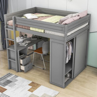 Clamart Wood Loft Bed with Wardrobes and 2 Drawer by Harriet Bee