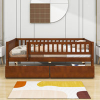 Rowanne Wooden Daybed Wood Bed with Two Drawers and Fence by Red Barrel Studio