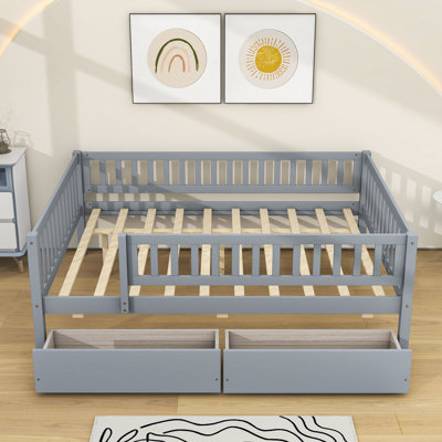 Rowanne Wooden Daybed Wood Bed with Two Drawers and Fence by Red Barrel Studio