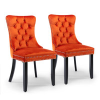 Friedrun Velvet Dining Chair Tufted Dining Room Chair with Solid Wood Leg by House of Hampton
