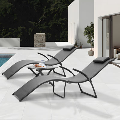 3 Pieces Patio Chaise Lounge Chair Set