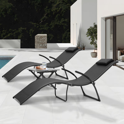 3 Pieces Patio Chaise Lounge Chair Set