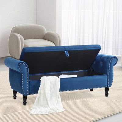 Fotina 63" Velvet Storage Sofa Stool With Pillow by House of Hampton