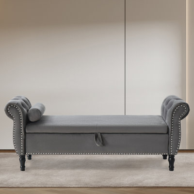 Fotina 63" Velvet Storage Sofa Stool With Pillow by House of Hampton