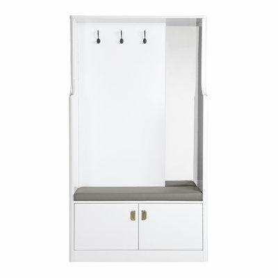 Edelfried Contemporary Rectangular Hall Tree with 3 Hooks and Bench in White by Hokku Designs