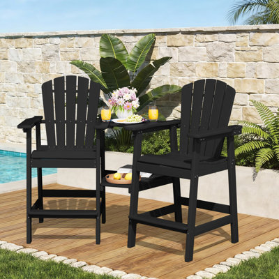 Wolak HDPE Outdoor Adirondack Chair Set With Detachable Tray by Rosecliff Heights