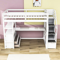 Finck Wooden Loft Bed with Desk,Staircase and Shelves by Harriet Bee