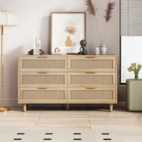 Multi purpose Rattan 6 Drawer Dresser,Modern Storage Cabinet with Wooden Legs by Bay Isle Home